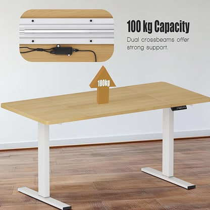 soges 63in Electric Standing Desk Ergonomic Height Adjustable Computer Desk Sit Stand Desk Home Office Desks Standing Desk, Oak