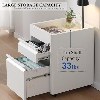 2 Drawer Mobile File Cabinet Top Storage Shelf, Rolling Metal Filing Cabinet for Legal & Letter File Anti-tilt Design with Lock Under Desk Office Drawers Fully Assembled Except Casters(Top ST W)