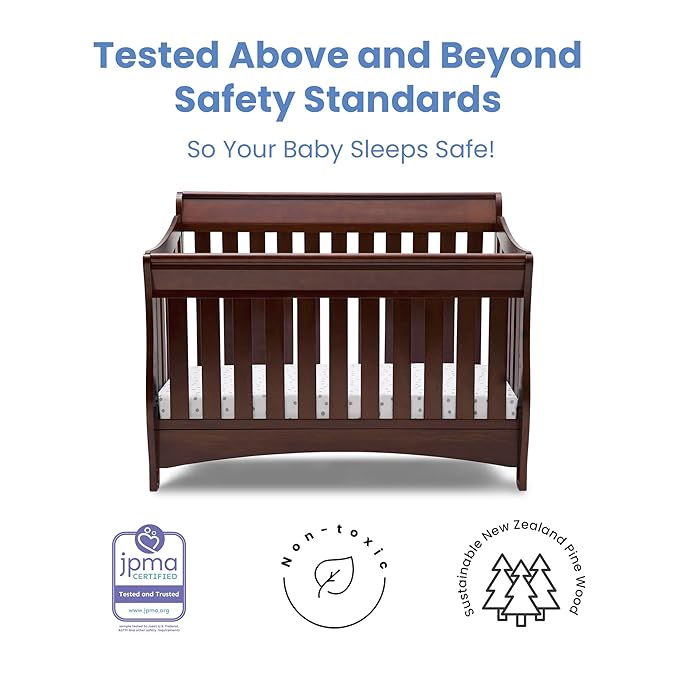 Delta Children Bentley S Series 4-in-1 Crib, Chocolate + Serta Perfect Slumber Dual Sided Recycled Fiber Core Crib and Toddler Mattress (Bundle)