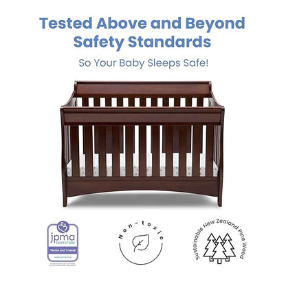 Delta Children Bentley S Series 4-in-1 Crib, Chocolate + Serta Perfect Slumber Dual Sided Recycled Fiber Core Crib and Toddler Mattress (Bundle)