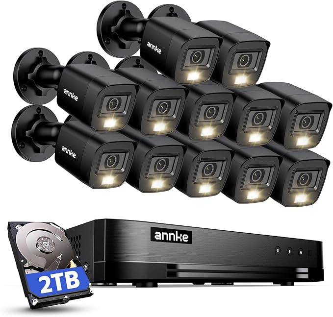 ANNKE 16 Channel Security Camera System, 1080P Lite Video Surveillance DVR and (12) 2.0MP Outdoor IP67 Cameras with Smart Dual Light, AI Human/Vehicle Detection, Color Night Vision, 2 TB Hard Drive
