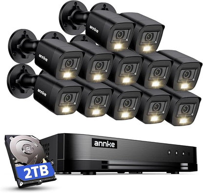 ANNKE 16 Channel Security Camera System, 1080P Lite Video Surveillance DVR and (12) 2.0MP Outdoor IP67 Cameras with Smart Dual Light, AI Human/Vehicle Detection, Color Night Vision, 2 TB Hard Drive