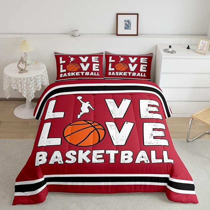 Feelyou Basketball Bedding Set Twin Size Gaming Sports Comforter Set for Kids Boys Girls Decor Ball Games Comforter Gift for Basketball Lover Duvet Set Bedroom Quilt Set
