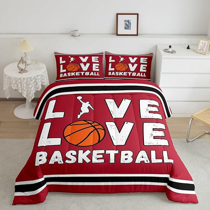 Feelyou Basketball Bedding Set Twin Size Gaming Sports Comforter Set for Kids Boys Girls Decor Ball Games Comforter Gift for Basketball Lover Duvet Set Bedroom Quilt Set