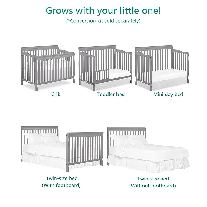 Dream On Me Ashton 4-In-1 Convertible Crib In Storm Grey, Greenguard Gold, JPMA Certified, Non-Toxic Finishes, Features 4 Mattress Height Settings, Made Of Solid Pinewood