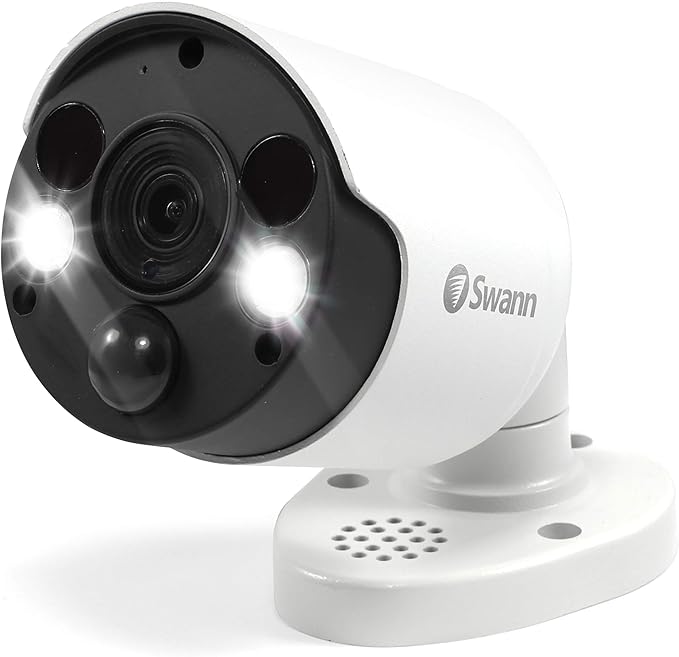 Swann Home Security Camera, POE Cat5e NVR 4K HD Video, Indoor or Outdoor Wired Surveillance CCTV, Color Night Vision, Heat Motion Detection, LED Lights, Metal Housing, Face Recognition, 2-Way Talk