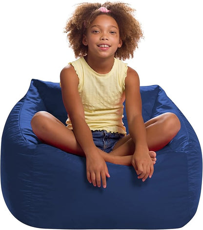 Posh Creations Coronado Bean Bag Boys and Girls Large Chair for Kids, for Gaming and Playrooms, Soft Nylon-Navy