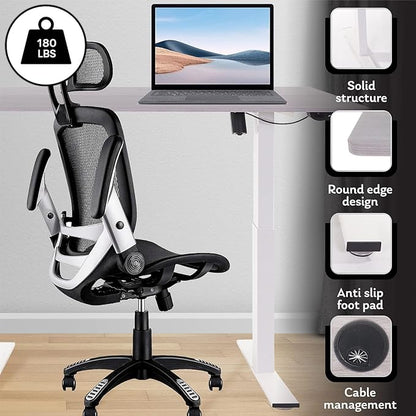 Electric Standing Desk - Adjustable Height Desk with Laptop Stand, Sit Stand Desk, Riser Table (48 inch x 24 inch), Smoothly and Quietly Adjust from 27 to 45 inches, White Frame, Gray Desktop