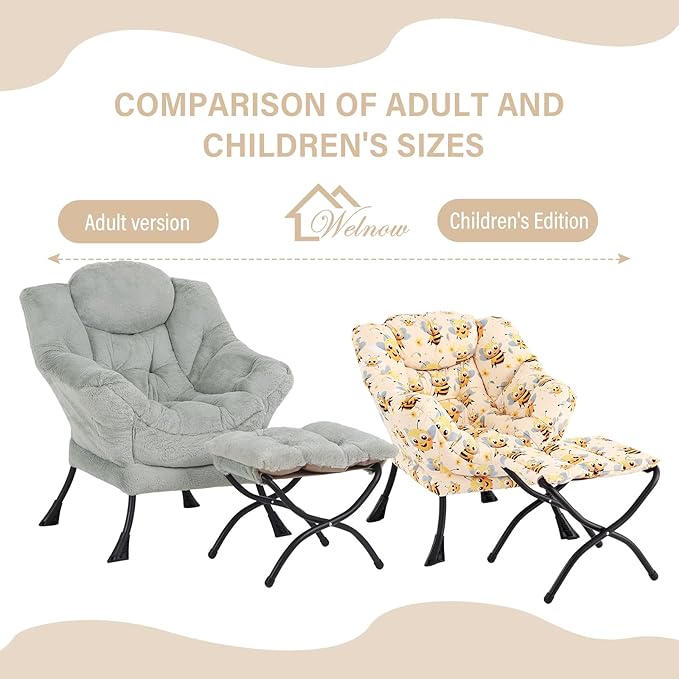Welnow Toddler Kids Lazy Chair with Ottoman, Glow in The Dark Accent Comfy Lounge Children Armchair Couch with Removable Cover, Detachable Reading Chair with Footrest for Boy or Girl, Bees