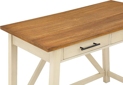 OSP Home Furnishings Milford Rustic 42 Inch Writing Desk with 2 Drawers and Burnished Decorative Hardware, Antique White