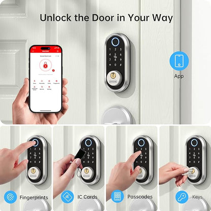 Smart Deadbolt, SMONET Fingerprint Electronic Deadbolt Door Lock with Keypad-Bluetooth Keyless Entry Front Door Digital Keypad App Control, Ekeys Sharing, App Monitoring Auto Lock for Homes and Hotel