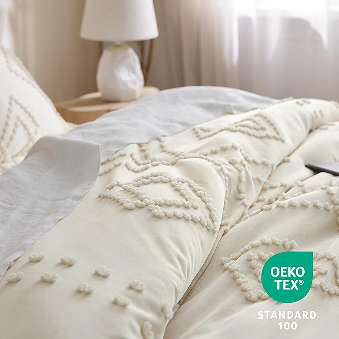 Bedsure Boho Comforter Set Full - Terracotta Tufted Bedding Comforter Set, 3 Pieces Farmhouse Shabby Chic Embroidery Bedding Set, Soft Geometric Pattern Comforter for All Seasons