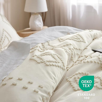 Bedsure Boho Comforter Set Full - Terracotta Tufted Bedding Comforter Set, 3 Pieces Farmhouse Shabby Chic Embroidery Bedding Set, Soft Geometric Pattern Comforter for All Seasons