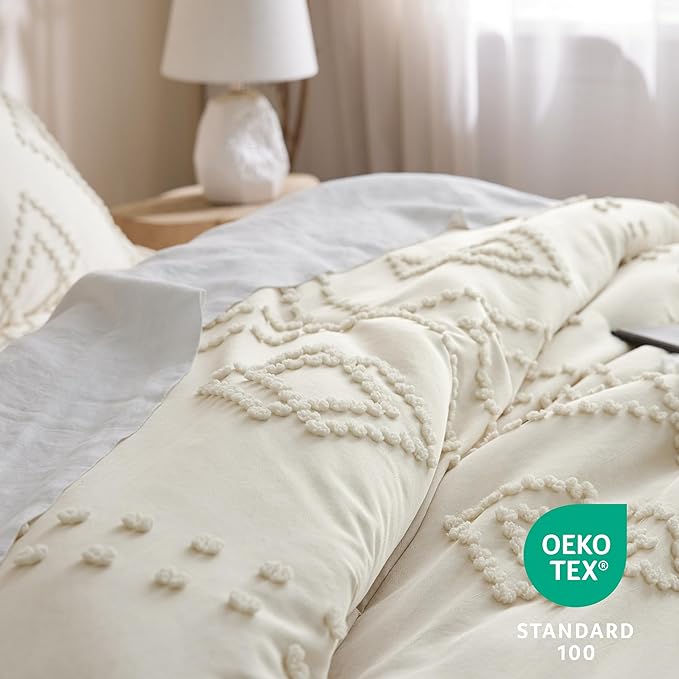 Bedsure Boho Comforter Set Full - Dark Grey Tufted Bedding Comforter Set, 3 Pieces Farmhouse Shabby Chic Embroidery Bedding Set, Soft Geometric Pattern Comforter for All Seasons