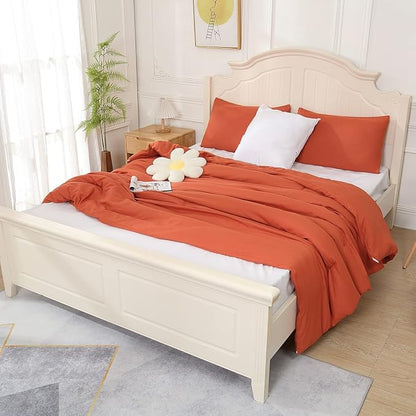 Terracotta Comforter Twin Size, Aesthetic Modern Burnt Orange Bedding Set for Girls/Women, Cute Soft & Lightweight Chic Microfiber Bed Sets, 2pc- 1 Comforter & 1 Pillowcase (66x90 Inches)
