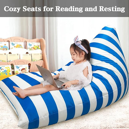 Jorbest Bean Bag Stuffed Animal Storage, Luxury Velvet Bean Bag Covers Only without Filling, Stuffed Animal Bean Bag Storage, Bean Bag Chair for Adults and Kids, (Stripe White Blue, 200L/52 Gal)