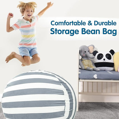 Lukeight Stuffed Animal Storage Bean Bag Chair Cover for Kids, Zipper Beanbag Chair Cover for Organizing Toddler & Kids' Rooms Plush Toys (Gray+white Velvet, Large)