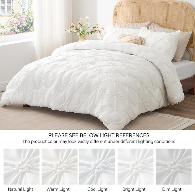 BEDELITE White Twin Comforter Set for Girls - 2 Peices Boho Pintuck Bedding Comforter Sets, Lightweight Soft & Warm Twin Bedding Sets with 1 Pillowcase for All Season
