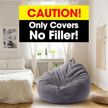 2 Pcs Bean Bag Cover Stuffed Animal Storage Bean Bag Chair Cover Soft Corduroy Stuffed Animal Bean Bag Storage for Kids Adults Indoor Bedroom Organizing Plush Toys(Dark Grey, 150L)