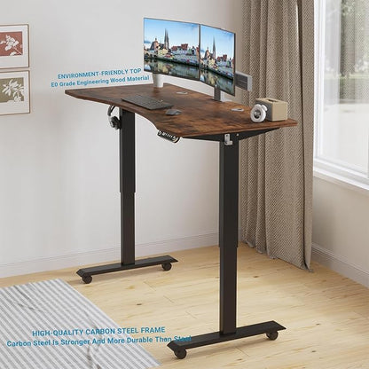 Electric Sit Dual Motor Height Adjustable, Memory Stand Up Desk with Drawer, Ideal for Daily Use at Home Office, Bedroom, 63x30 Inch, Dark Brown