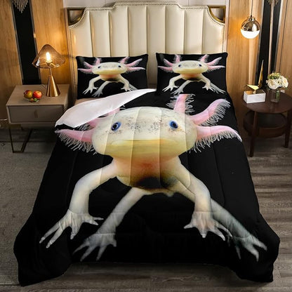 Axolotl Bedding Set Full Cute Axolotl Comforter Set 3D Axolotls Down Comforter Bedroom Decor Sea Wildlife Animals Reptile Duvet Set Lightweight Soft Warm Quilt Set for Kids Boys Teens Men Adult