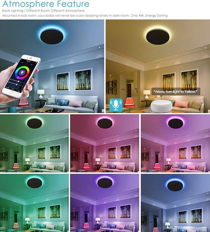 TALOYA Alexa Ceiling Light Smart, WiFi, Compatible with Google, 15.8 Inch Modern Dimmable Flush Mount LED Light Fixture for Living Room Office Kitchen, 28W RGBW