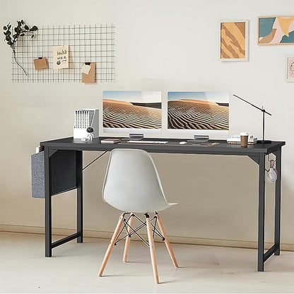 SMUG Computer Desk 40 Inch Home Office Writing Wood Storage Bag & Headphone Hook Small Spaces Simple Bedroom Work Study Kids Table, Black