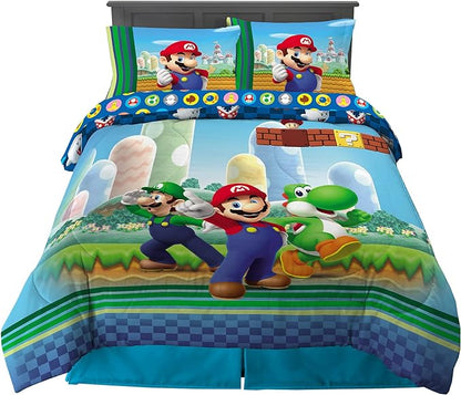 Franco Kids Bedding Super Soft Comforter and Sheet Set, (5 Piece) Full Size, Mario