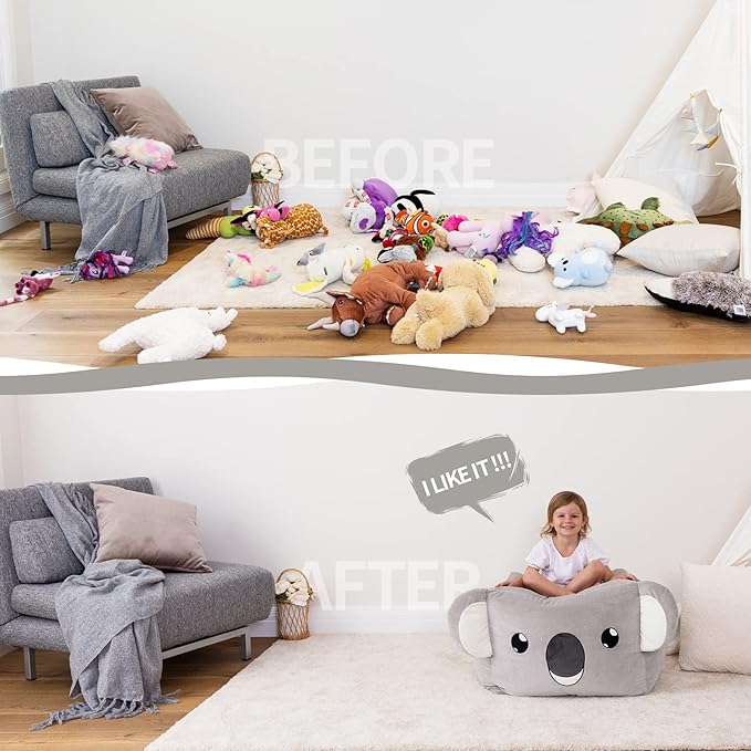 Aubliss Stuffed Animal Storage Bean Bag Chairs for Kids, Velvet Extra Soft Beanbag Chair Cover, X-Large Stuffable Zipper Bean Bag for Organizing Plush Toys Boys Girls, Koala