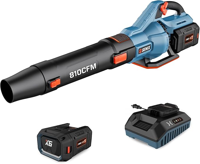 SENIX X6 60 Volt Max* Handheld Cordless Leaf Blower, Up to 810 CFM and 170 MPH, Variable Speed, Cruise Control, Lightweight, includes 4.0 Ah Battery and 3 Amp Charger (BLAX6-M1)