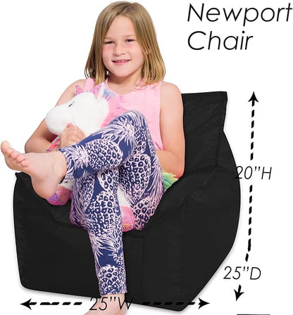 Posh Creations Structured Comfy Bean Bag Chair for Gaming, Reading, and Watching TV, Newport Chair, Microsuede - Black
