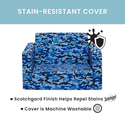 Delta Children Cozee Blue Camo Convertible Foam Chair to Lounger for Kids