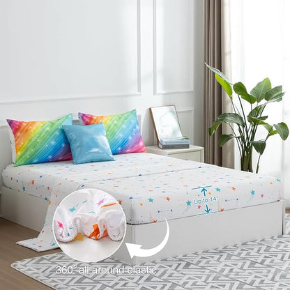 Btargot Super Soft 6 Pieces Gradient Star Ring Comforter Set, Colorful Glitter Rainbow Star Pattern Bedding Set for Boys Girls Teens,Queen Multicolor