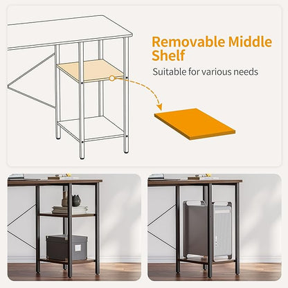 BANTI L Shaped Desk with Shleves, 50.4 inch Large Corner Desk with Two Storage, Space Saving, Easy to Assemble, Brown