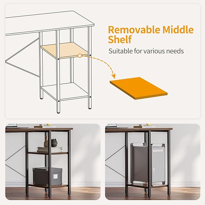 BANTI L Shaped Desk with Shleves, 58 inch Large Corner Desk with Two Storage, Space Saving, Easy to Assemble, Brown