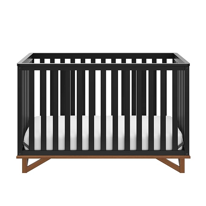 Storkcraft Santa Monica 5-in-1 Convertible Crib (Black with Vintage Driftwood) – GREENGUARD Gold Certified, Modern Design, Two-Tone Baby Crib, Converts to Toddler Bed, Daybed and Full-Size Bed