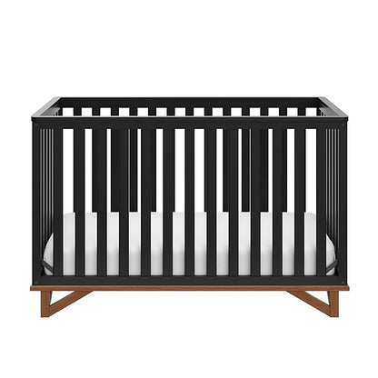 Storkcraft Santa Monica 5-in-1 Convertible Crib (Black with Vintage Driftwood) – GREENGUARD Gold Certified, Modern Design, Two-Tone Baby Crib, Converts to Toddler Bed, Daybed and Full-Size Bed