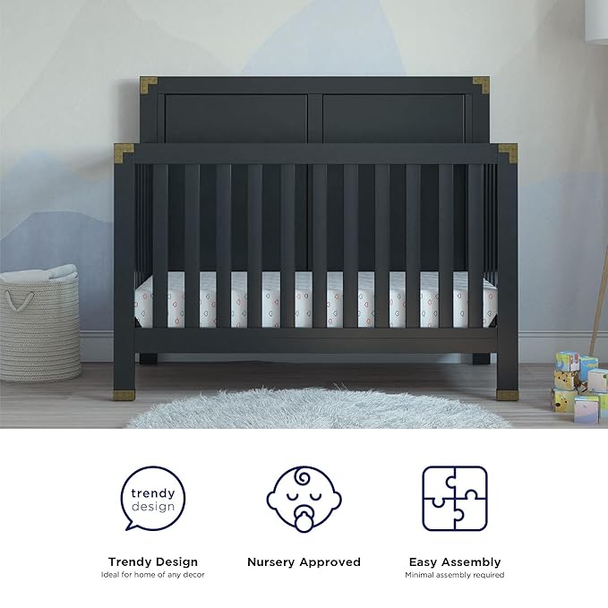 Baby Relax Miles 5-in-1 Convertible Crib, Solid Pine Wood, Black
