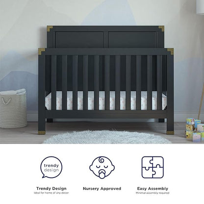 Baby Relax Miles 5-in-1 Convertible Crib, Solid Pine Wood, Black