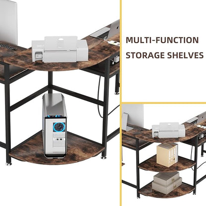 TIYASE L Shaped Desk with Power Outlet and USB Port, 59 in L-Shaped Computer Corner Desk with Storage Shelves, Home Office Desk Workstation with Monitor Stand, Tower Shelf, Rustic Brown