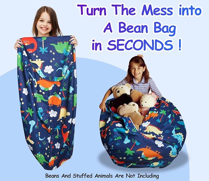 Bean Bag Storage Toddler Kids'Rooms Organizer Giant Beanbag Great Plush Toy Alternative Washable Ultra Soft Cover Dinosaur Plush Toys or Textile Sack Bag Space Save (Without Filling) X-Large