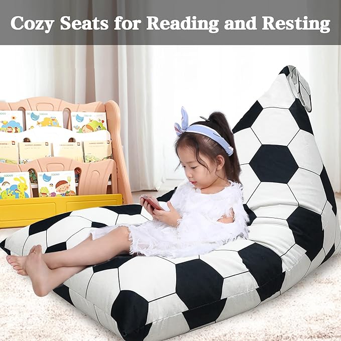 Jorbest Stuffed Animal Storage, Soccer Stuffed Animal Bean Bag Storage, Soccer Bean Bag Chair Cover for Kids, Luxury Velvet Stuffie Seat - Cover ONLY (200L/52 Gal)
