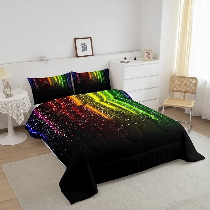 Abstract Ombre Comforter Set Kids Teens Colorful Bedding Set Decor Red Blue Green Yellow Comforter Room Decor 3Pcs Full Size