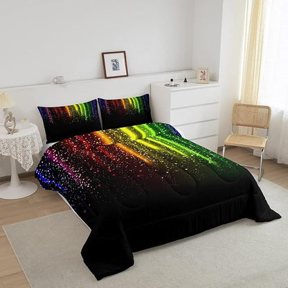 Abstract Ombre Comforter Set Kids Teens Colorful Bedding Set Decor Red Blue Green Yellow Comforter Room Decor 3Pcs Queen Size