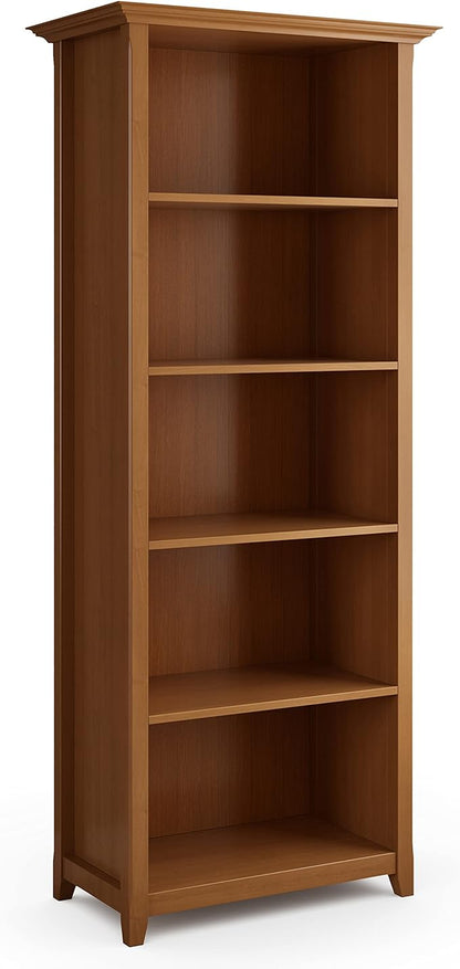 SIMPLIHOME Amherst SOLID WOOD 30 Inch Transitional 5 Shelf Bookcase in Light Golden Brown, For the Living Room, Study Room and Office