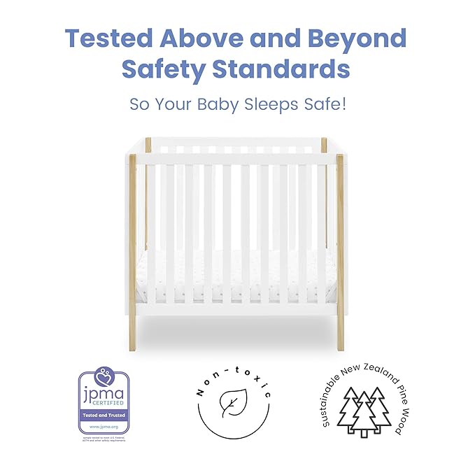 Delta Children Gio Mini Crib with 2.75" Mattress Included, Bianca White/Natural