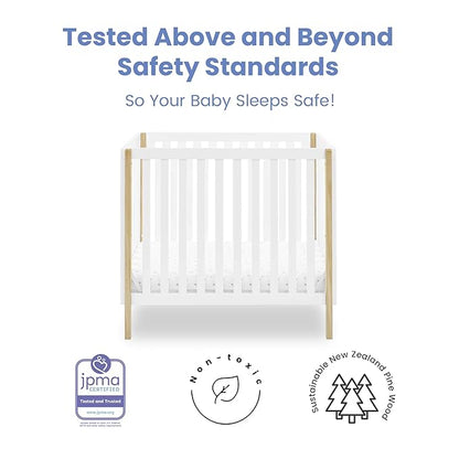Delta Children Gio Mini Crib with 2.75" Mattress Included, Bianca White/Natural