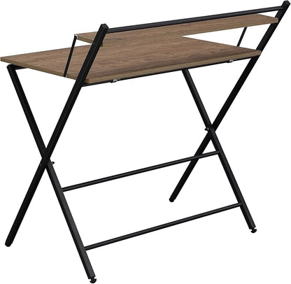 33" Foldable Computer, Space-Saving Compact Writing Desk, Folding Tray Mobile Workstation with Adjustable Levels Pads, Brown