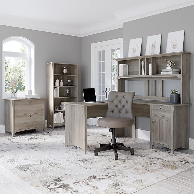 Bush Furniture Salinas Hutch, Desk Attachment with Shelf Storage for Home Office, 60W, Driftwood Gray