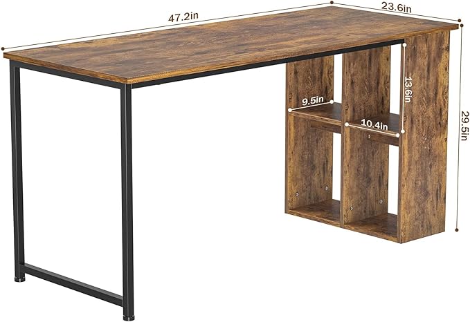 Homfio 47.2'' Computer Desk with Storage Shelves, Modern Home Office Desk Computer Table with Cabinets, Student Studying Writing Desk Wood Desk Workstation for Home Office, Rustic Brown